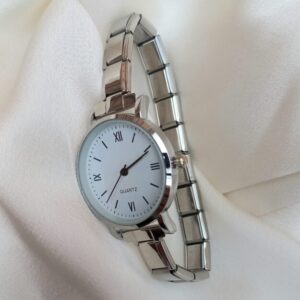 Reloj pulsera italiana de acero inoxidable plateado